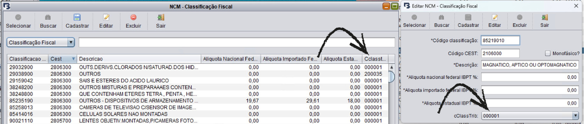 Alteração do cClassTrib no cadastro do NCM no Sic Control