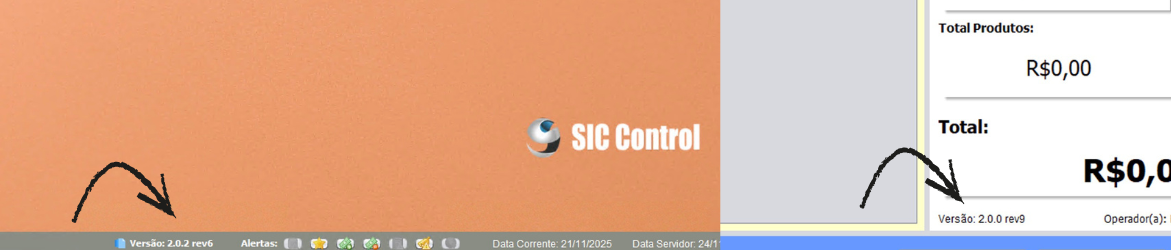Visualização da versão instalada no Retaguarda e no PDV Sic Control